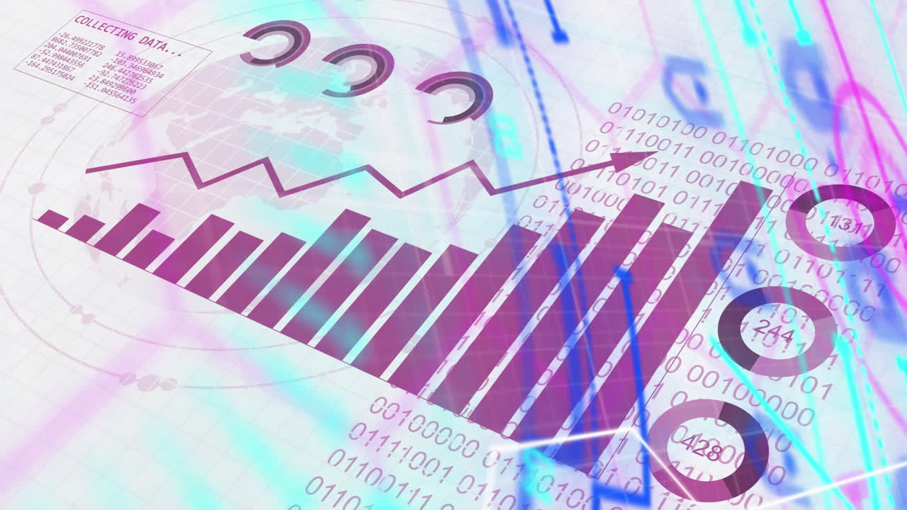 animación del procesamiento de datos financieros sobre las estadísticas