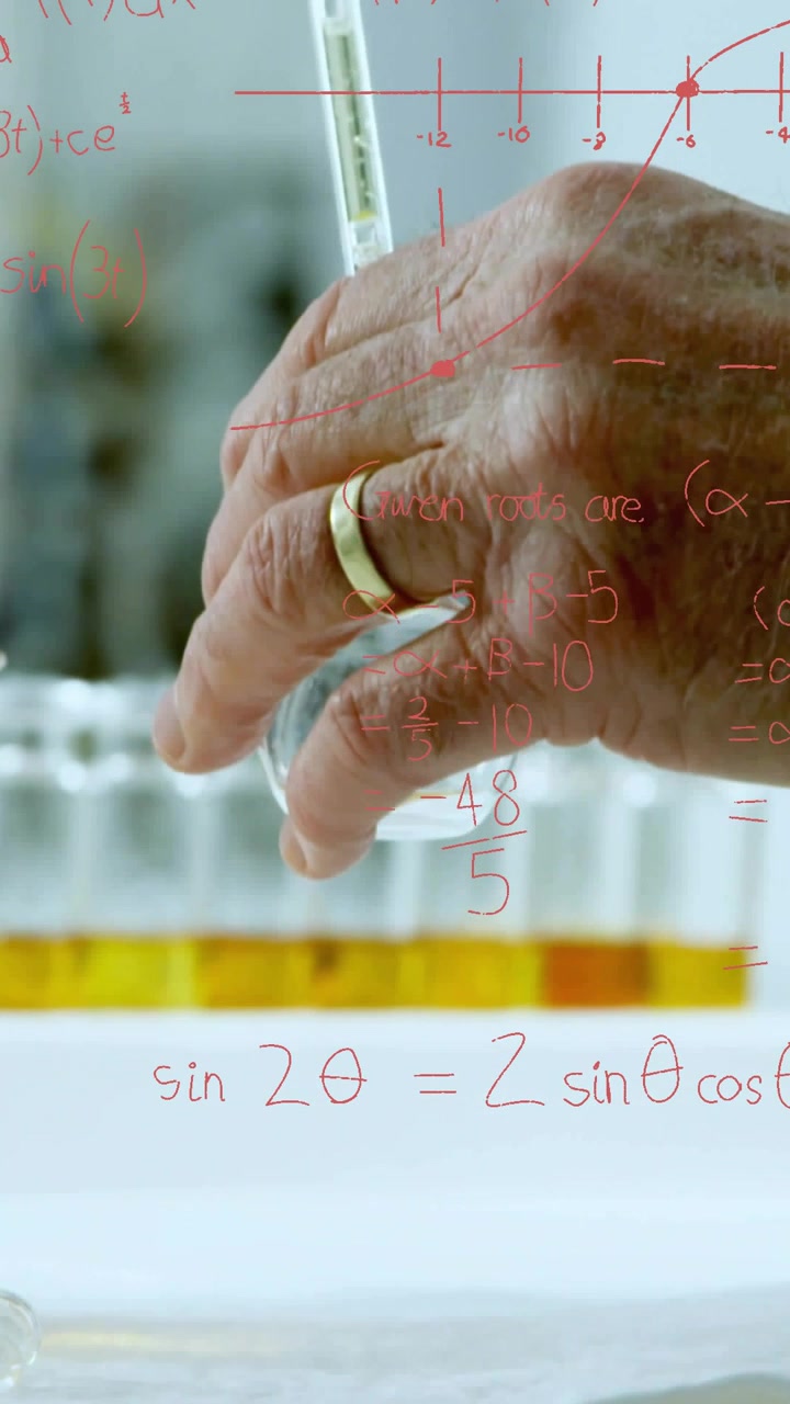 Vertical video: Tech hand entering holding vial under pipet drop aligning for lab red math on hand