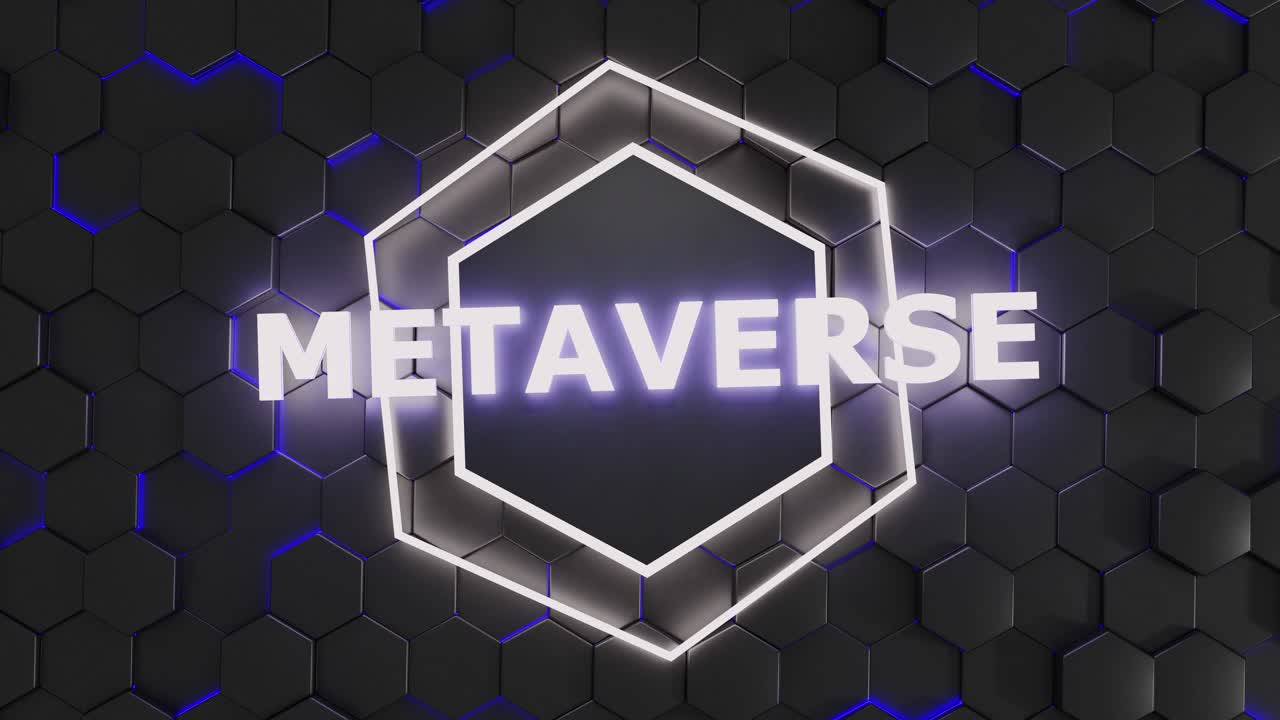 animación 3d. palabra metaverso brillante en un fondo futurista abstracto