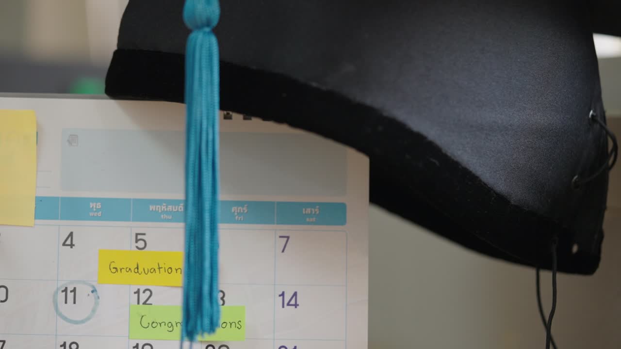 졸업 날짜를 위해 종이 달력 카운트다운 계획에 졸업