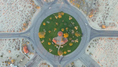 Borrego-Springs-|-Desert-town-|-Roundabout-|-Overhead-|-Early-Morning