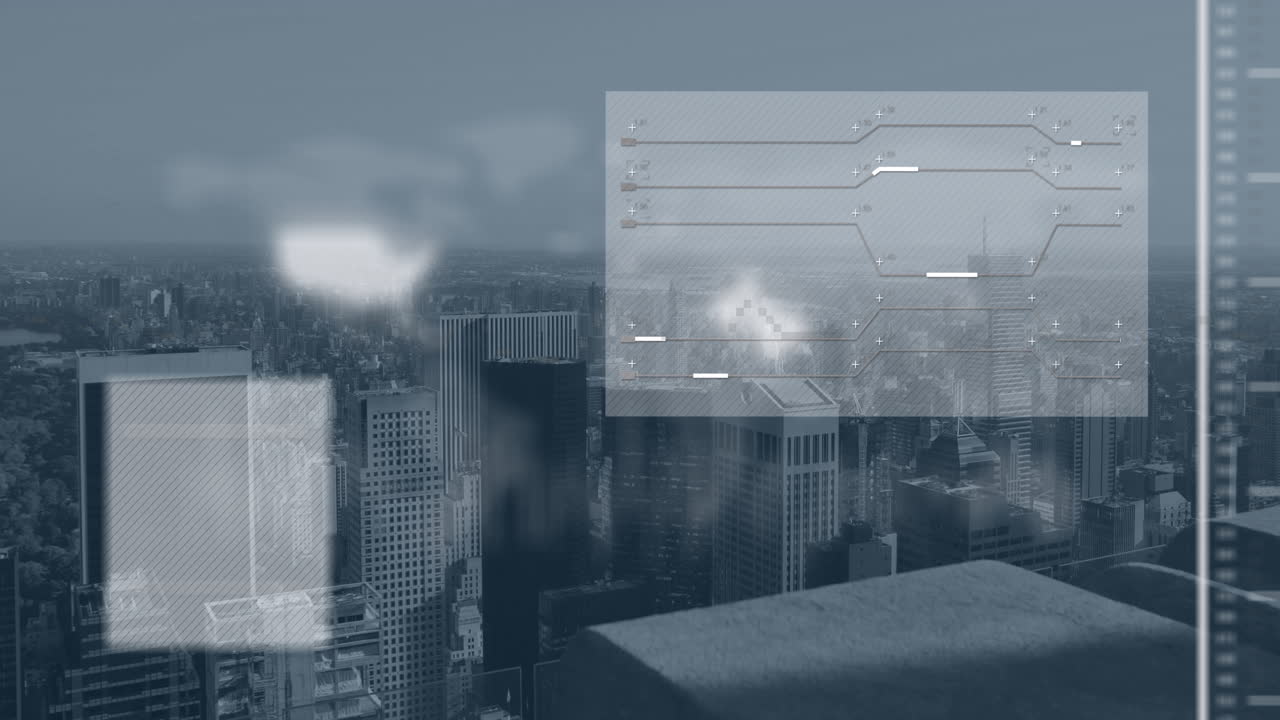 animación del procesamiento de datos, el paisaje urbano y las conexiones