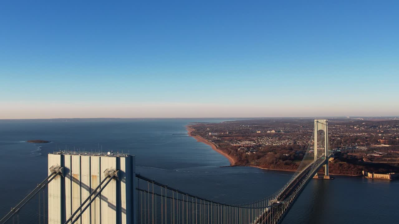 puente verrazzano-narrows y staten island, en la mañana de otoño en nueva york, estados unidos