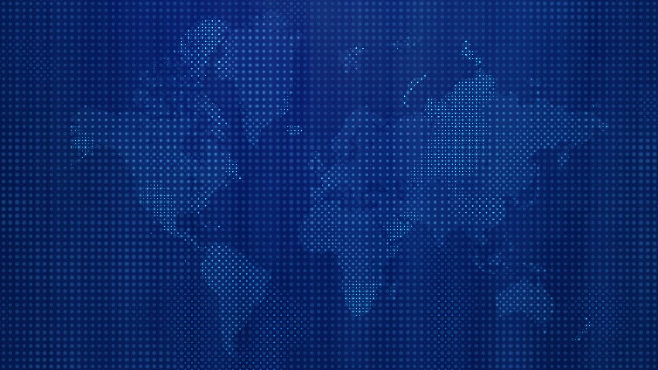 visualización digital abstracta de la tierra - mapa del mundo azul futurista con cuadrícula brillante y patrones de puntos de medio tono en una animación de bucle sin fisuras