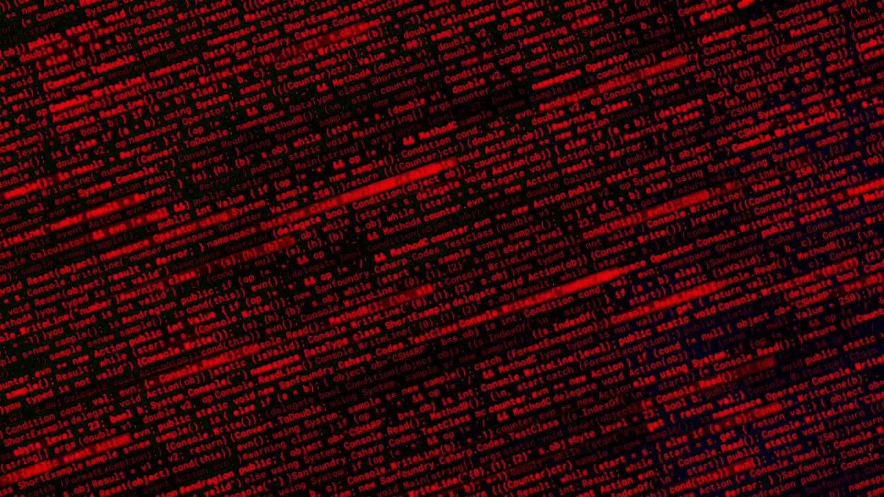 abstracto que corre de izquierda a derecha líneas aleatorias de un código de computadora. animación. descripción compleja de un programa de computadora en un fondo negro, bucle sin costuras.