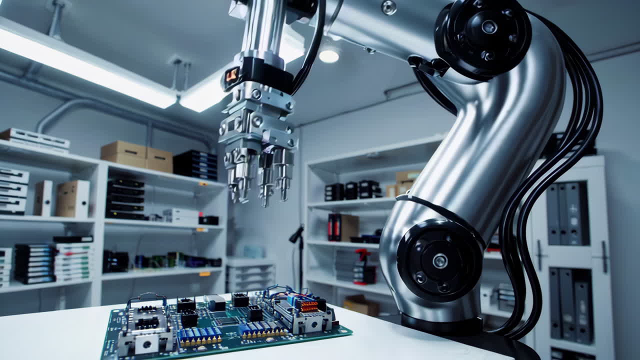 Industrial Robot Arm Operating in a Modern Facility