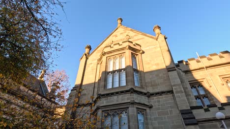 sunlit facade of a university building