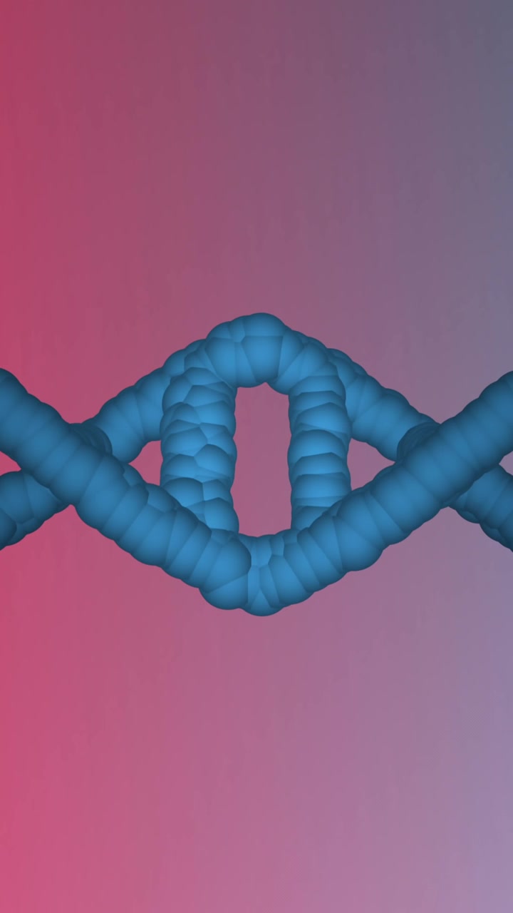 Animazione di filamento di DNA che gira su sfondo dal rosa al blu.
