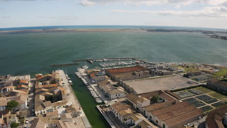 Aerial-flight-over-Marseillan-along-Etang-de-Thau-and-over-the-tabarka-port