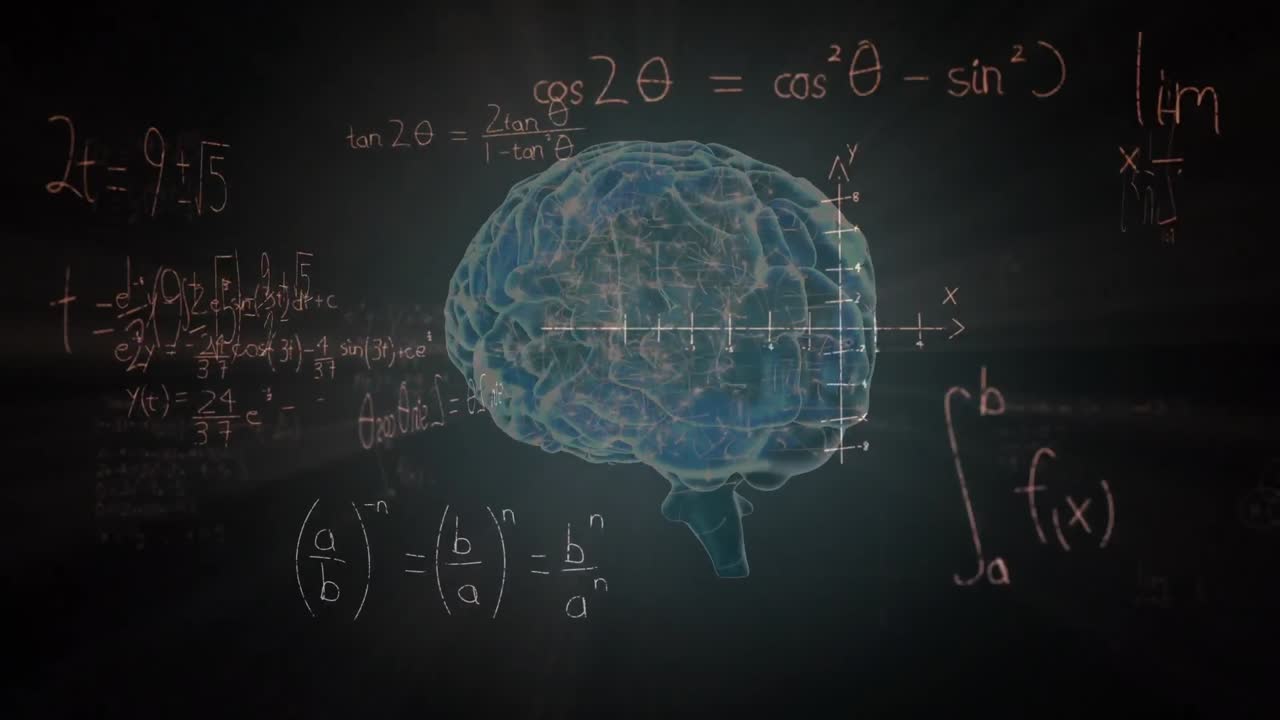 animación del cerebro humano y procesamiento matemático de datos