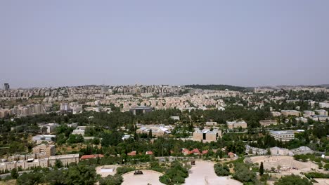 jerusalem, israel, neighborhood fly over to shrine of the book land mark, aerial drone shot