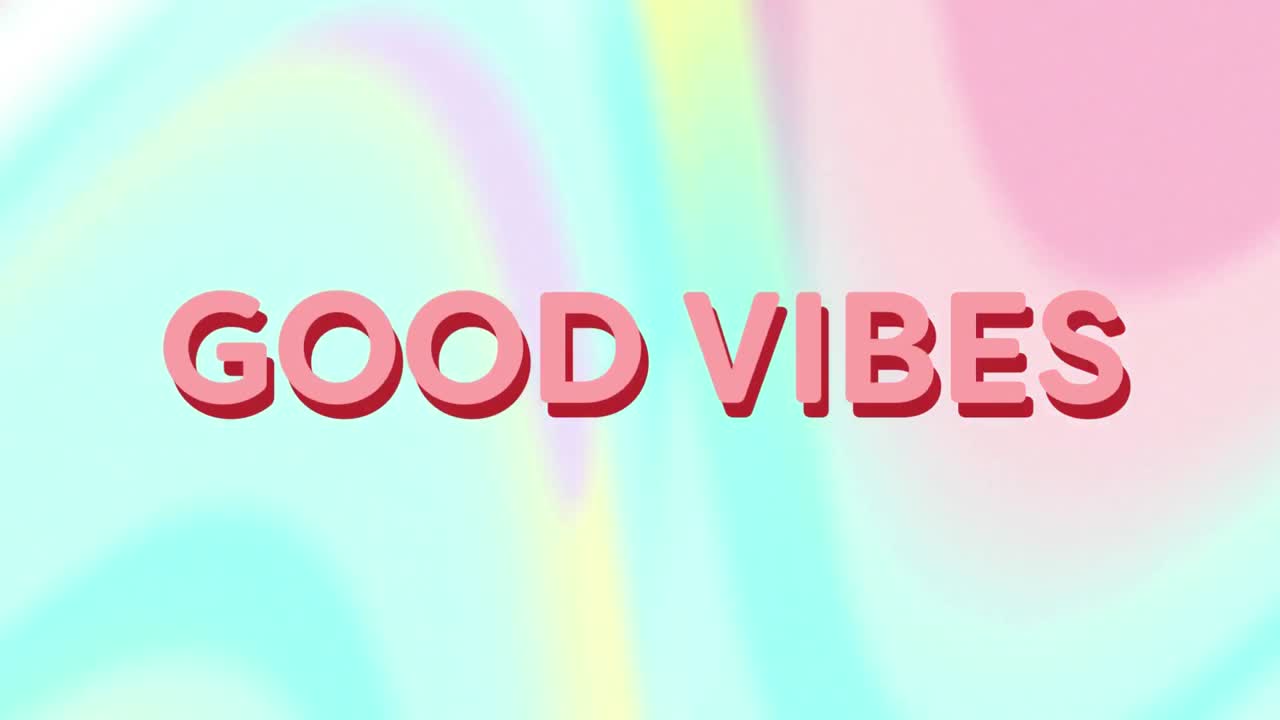 텍스트의 애니메이션 좋은 진동, 분홍색, 회전하는 파스텔 분홍색, 노란색 및 파란색