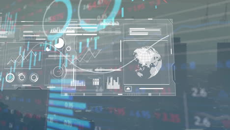 animation of financial data processing over cityscape