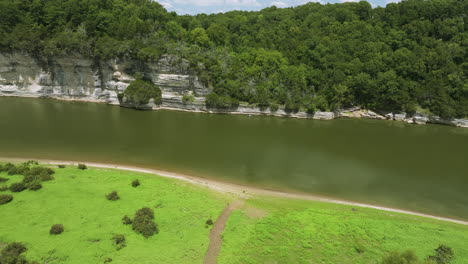 peaceful nature scenery of beaver lake with limestone cliffs in the ozark mountains of northwest arkansas, usa