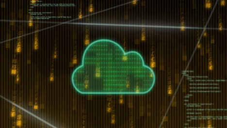 animation of network of connections with cloud and data processing over binary coding