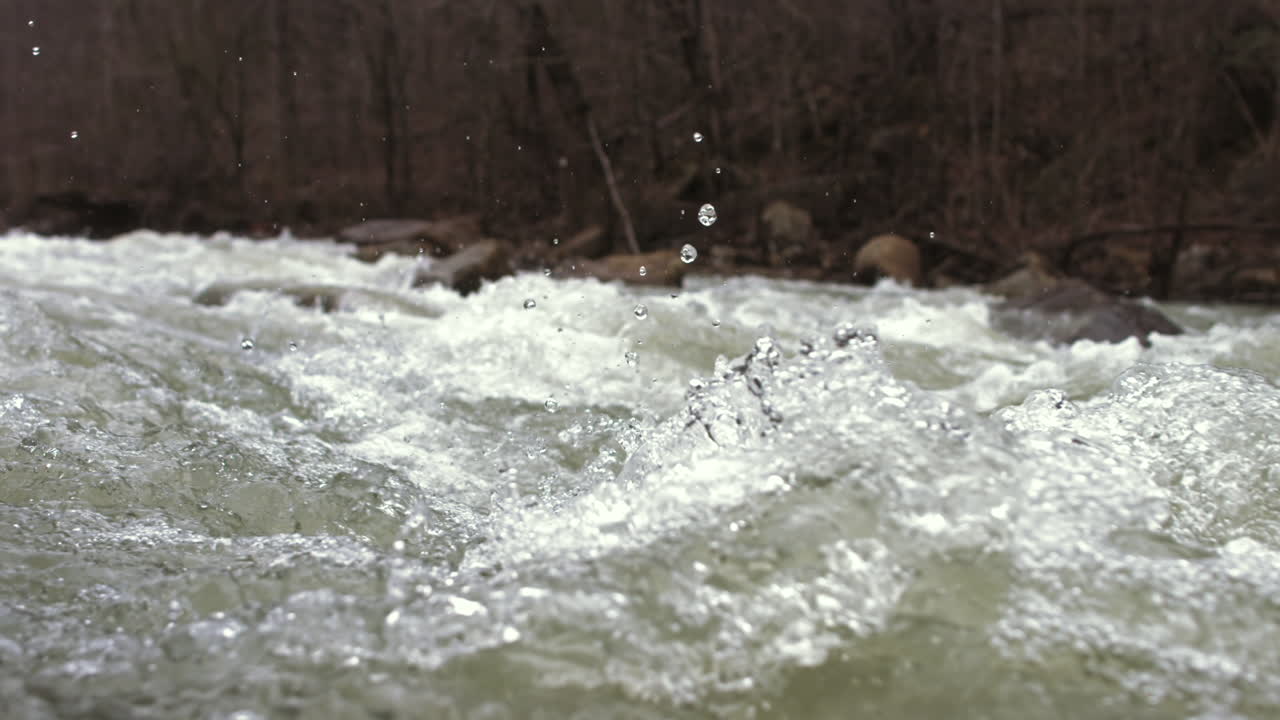 Slow motion footage of a creek after a heavy rain.
