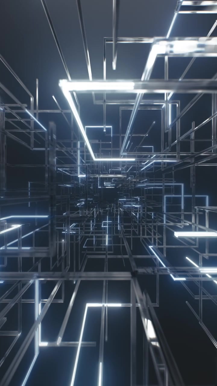 Futuristic neon data corridor loop fly through abstract technology background