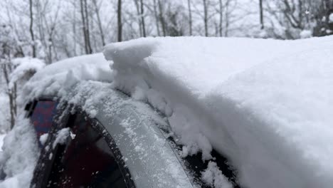 hatchback car covered by snow heavy snowfall in mountain village in iran highlands forest hyrcanian nature landscape of rural countryside freezing winter thick layer frost vehicle tehran scenic view