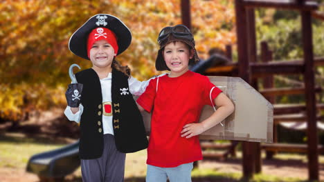 animation of caucasian boys in costumes smiling at camera