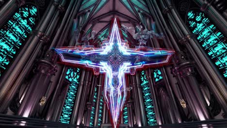 futuristic gothic cross in a digital church