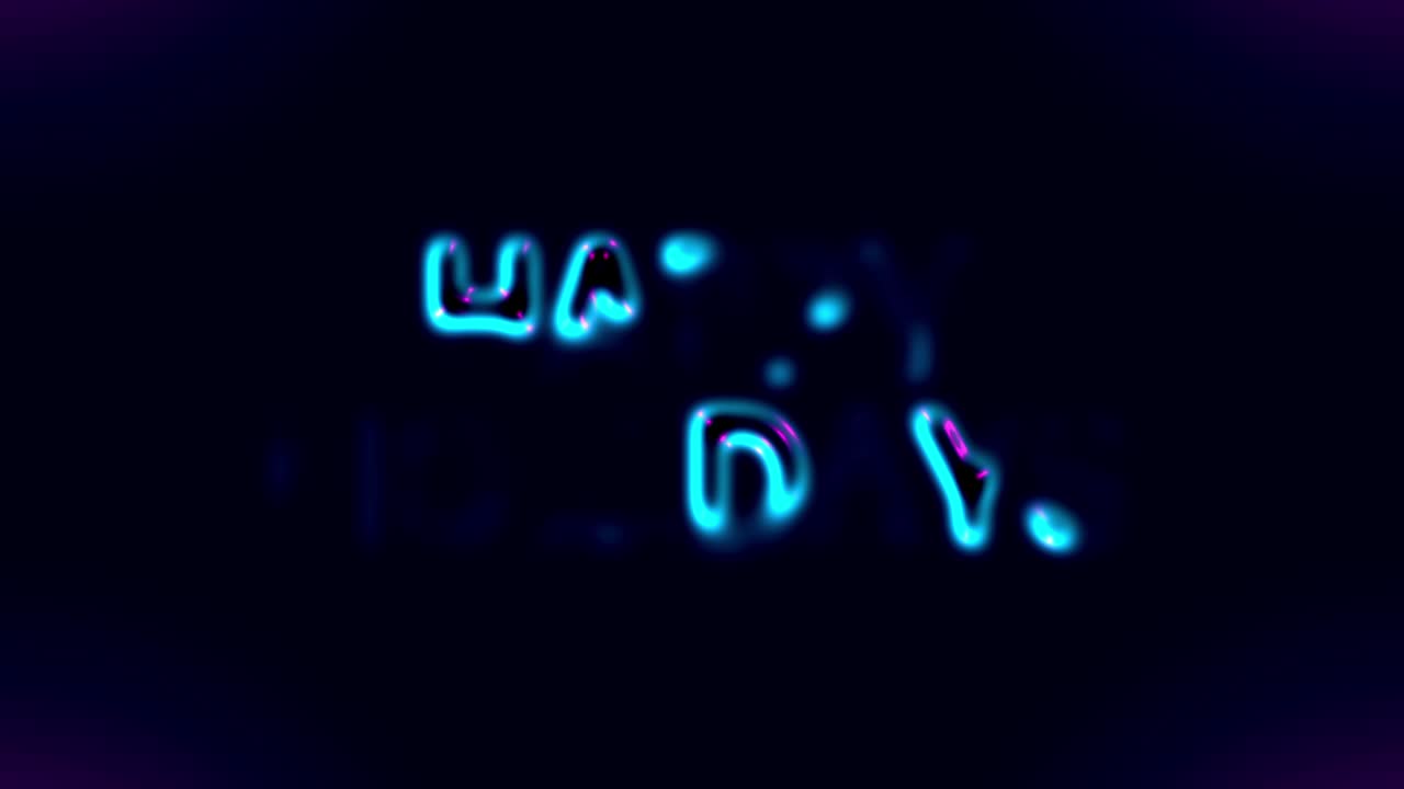 밝은 네온 효과와 함께 행복한 휴일 문자