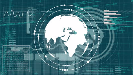 animation of financial data processing over globe