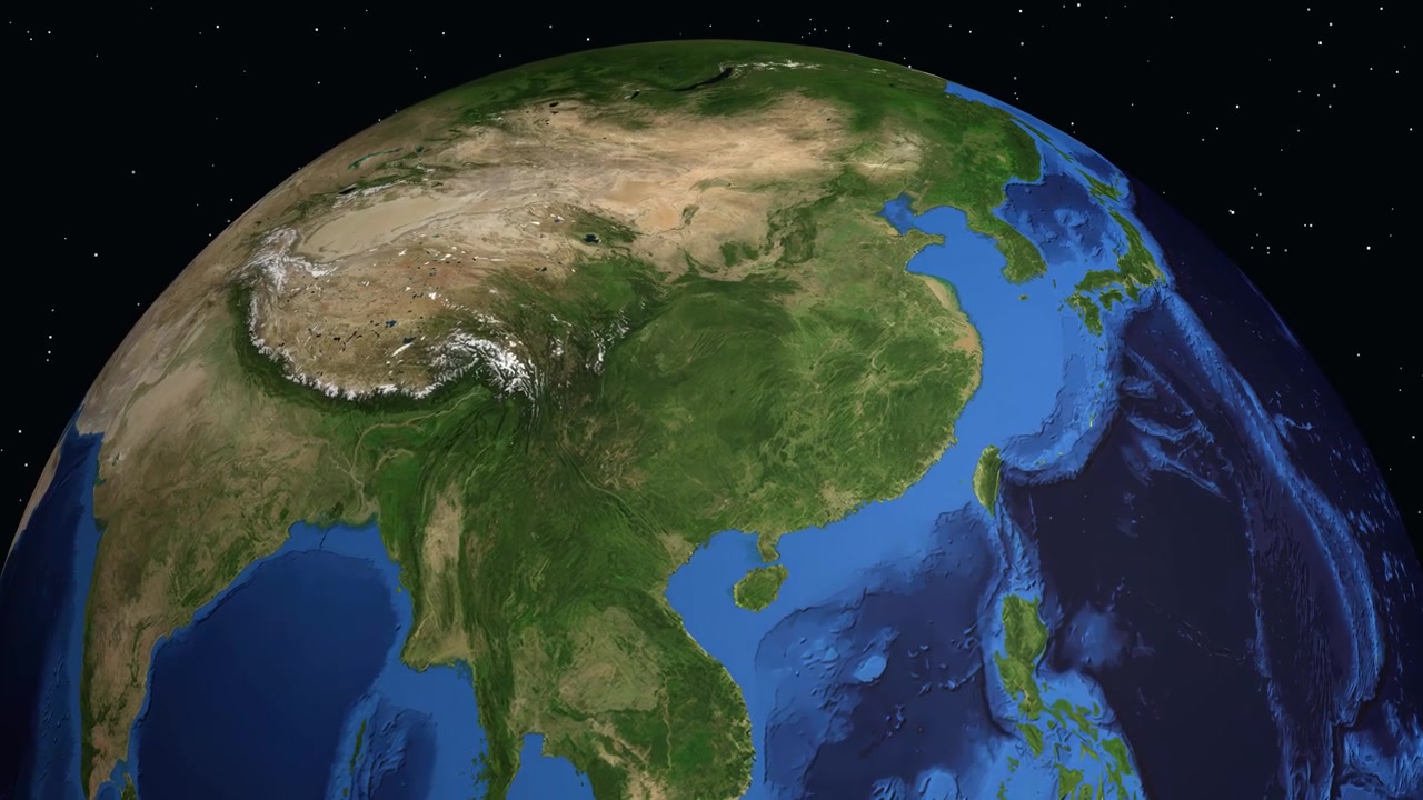 Un globo rotante zooma su Zunyi, Cina, mostrando dati specifici di coordinate di latitudine e longitudine