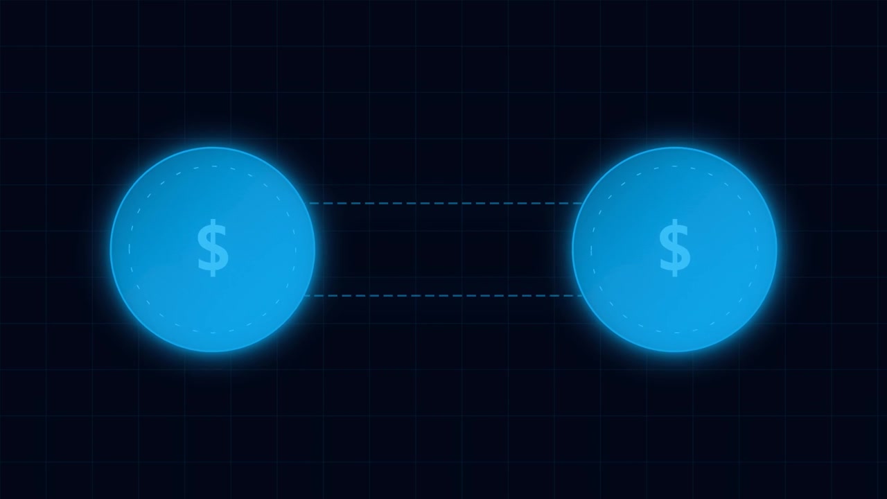 Symboles dollar numériques connectés par des lignes de données lumineuses