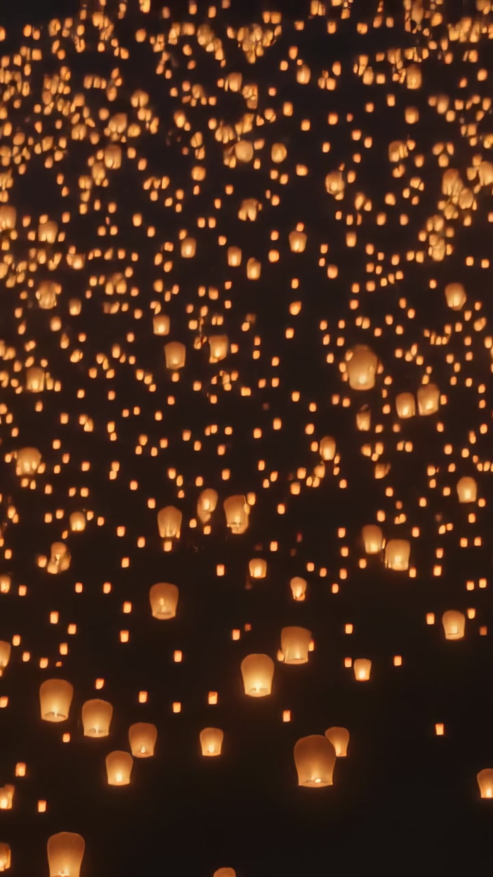 Lantern launch sending paper sky lanterns rising and drifting across night sky with glowing flames