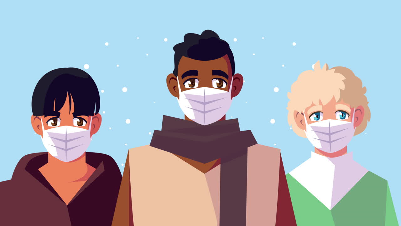 코로나19를 예방하기 위해 얼굴 마스크를 사용하는 사람들의 그룹