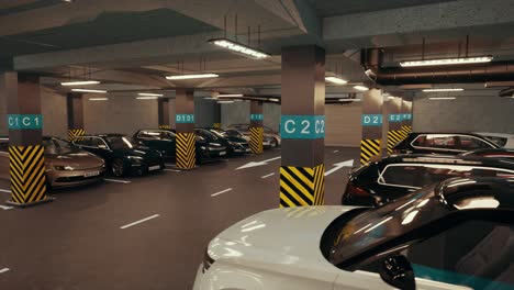 underground parking with cars. modern underground parking. indoor full modern parking