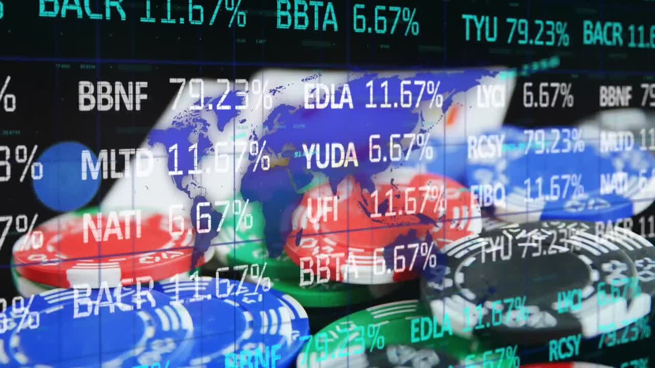 금융 데이터 처리에서 떨어지는 미국 달러 지폐의 애니메이션