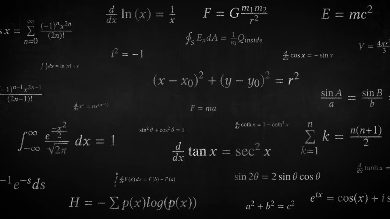 fórmula matemática ciencia ecuación símbolos escritos en la pizarra en movimiento - 4k movimiento de bucle sin costuras animación de fondo