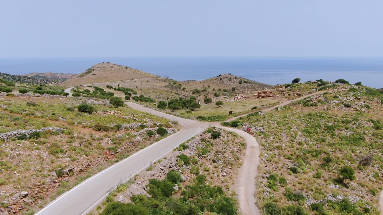 Drone flight over Spinalonga island in Greece. Aerial forward