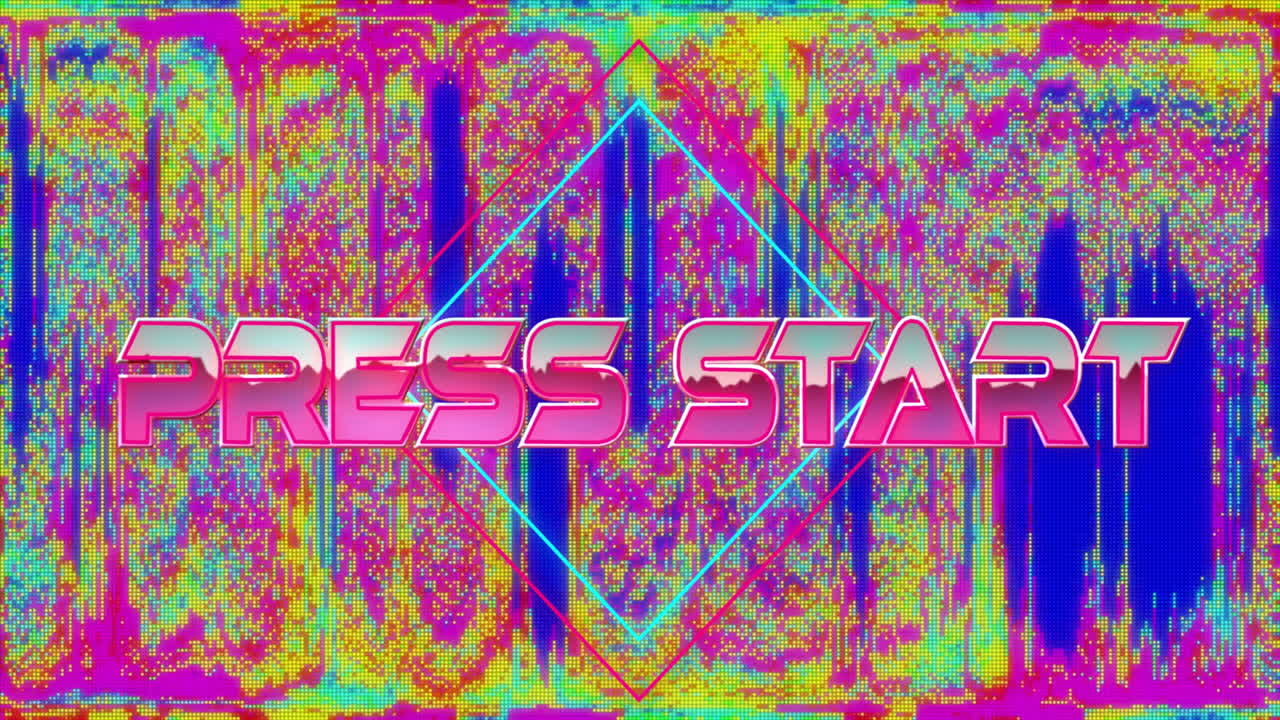 Animation of press start text on colourful background