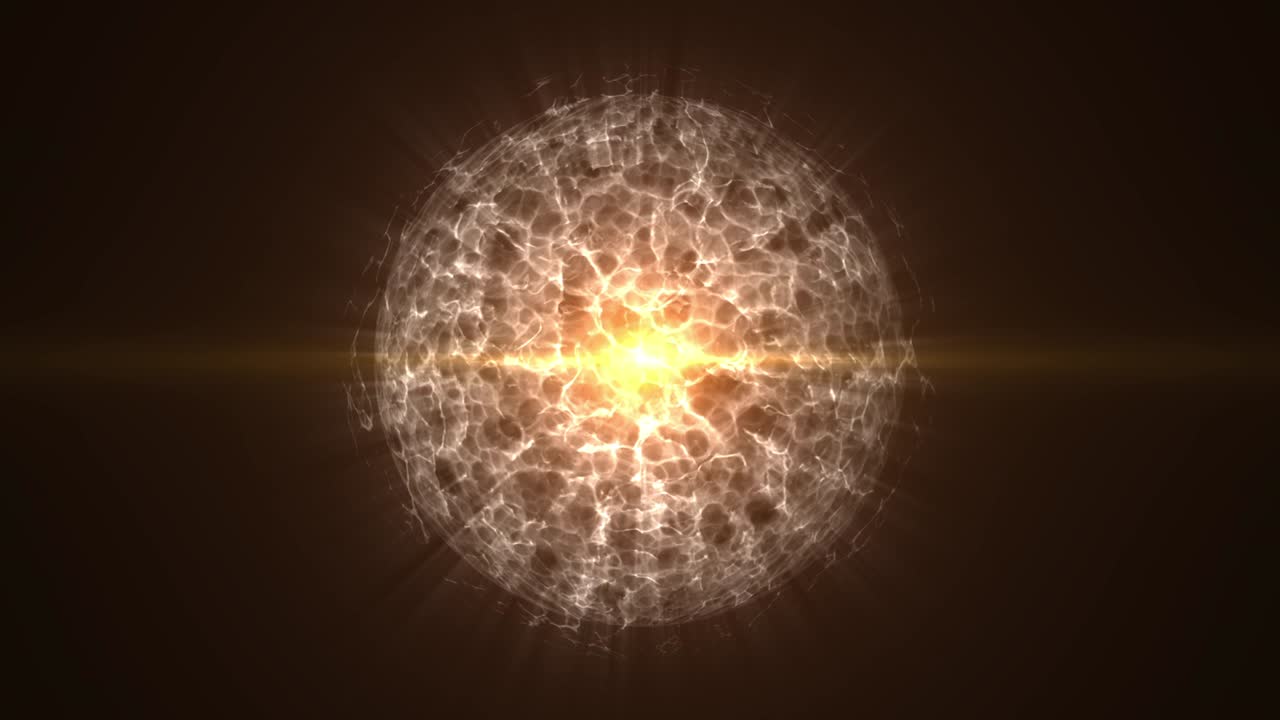 Particles of energy, the energy ball in orange with a dark background