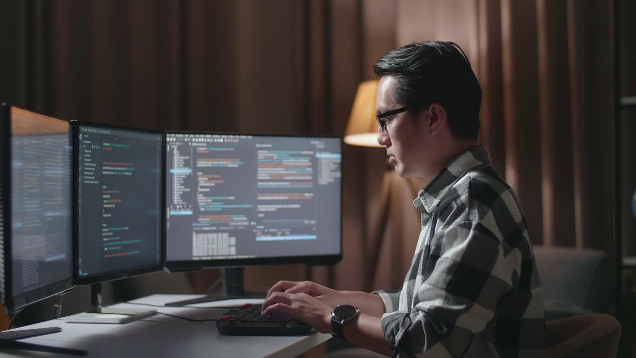 programador trabajando hasta tarde en la noche