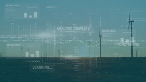 animation of financial data processing over wind turbines