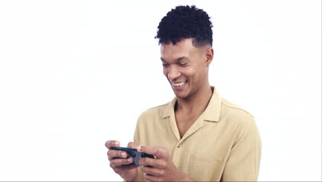 happy, funny or man with a cellphone