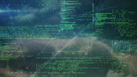 animación de la red de conexiones y procesamiento de datos diversos en el espacio digital