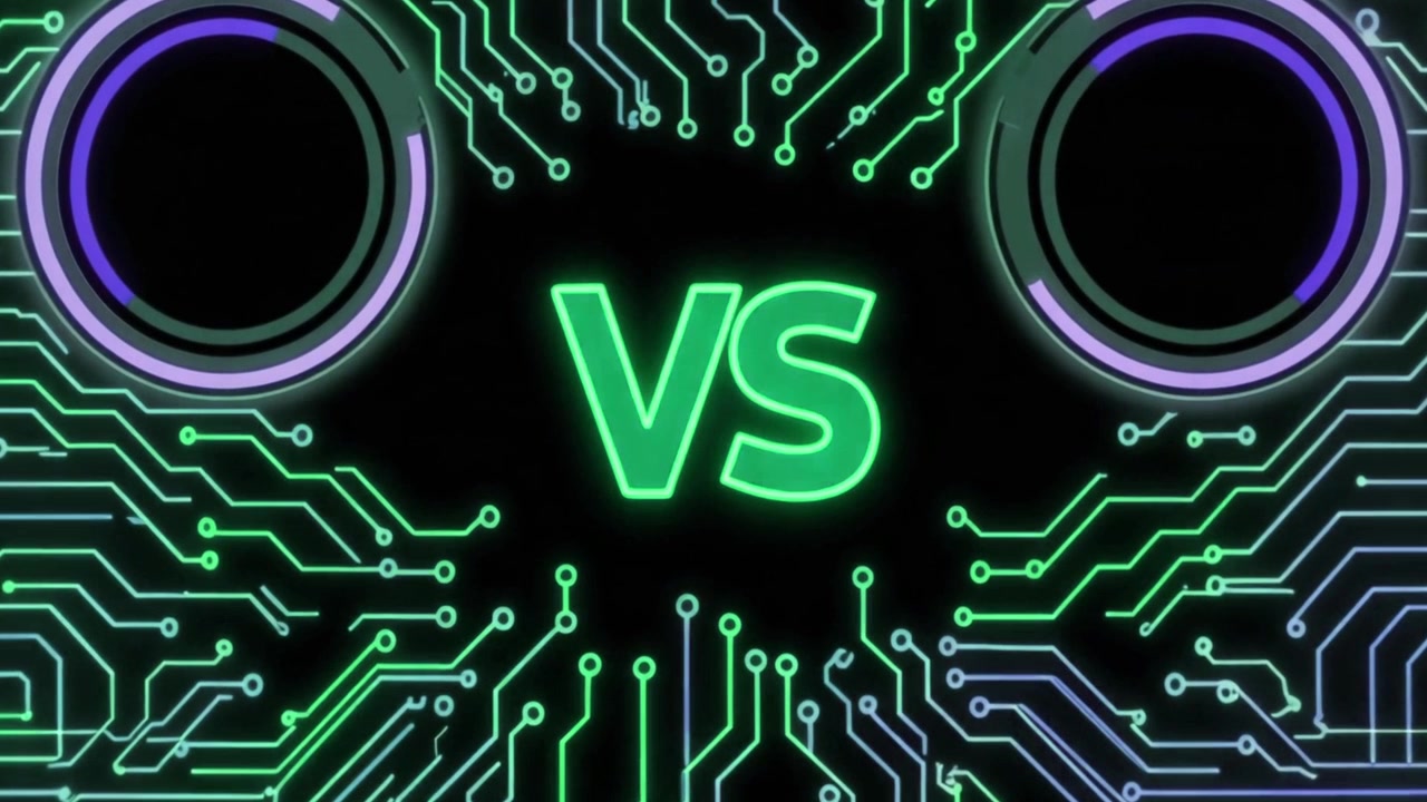 Schermata Versus con sfondo di circuito digitale luminoso