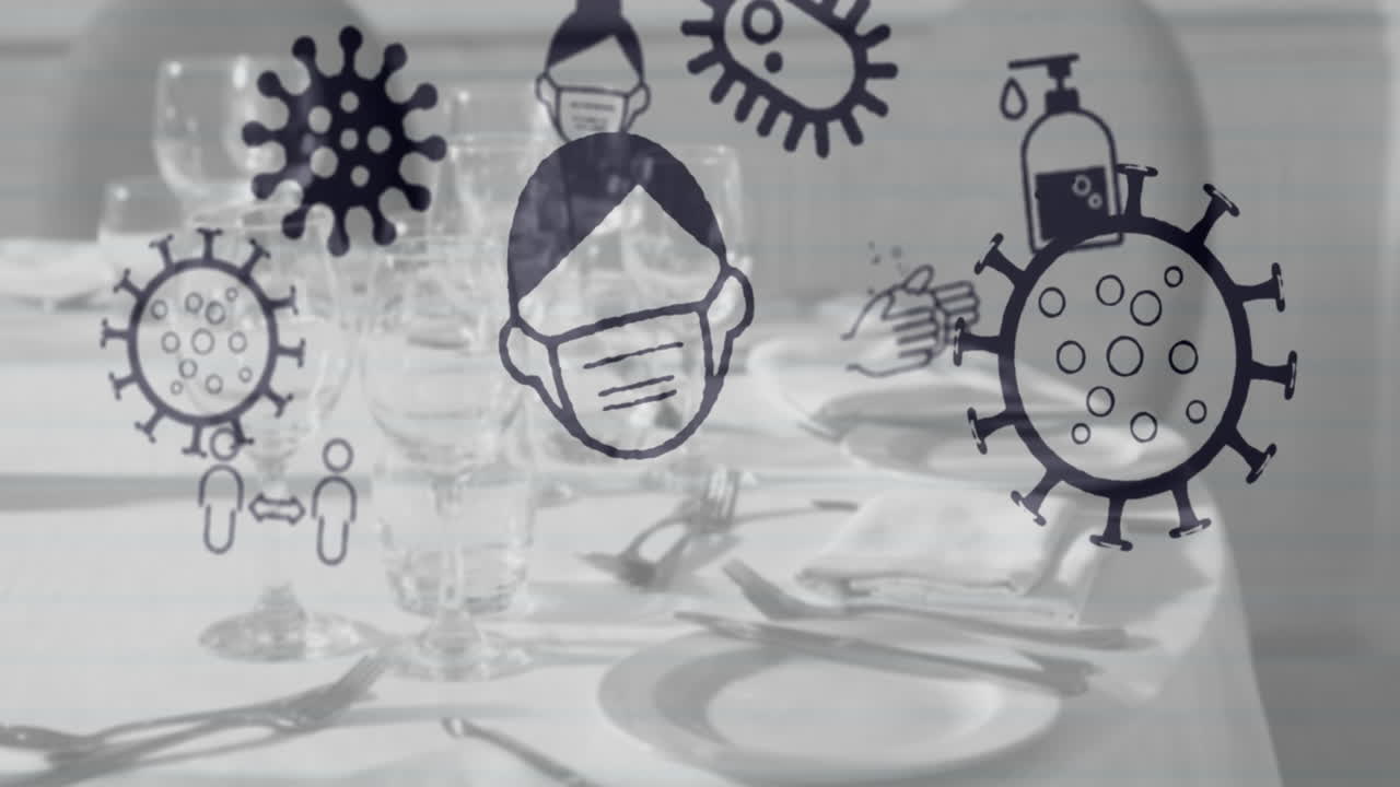 레스토랑 테이블에 대한 코로나바이러스 개념 아이콘