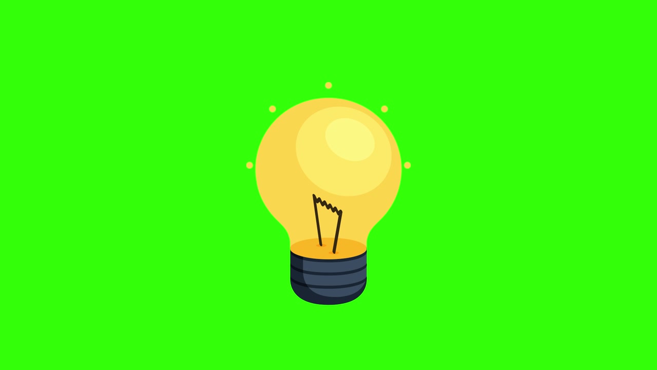 Lampadina animata che appare e si illumina su schermo verde
