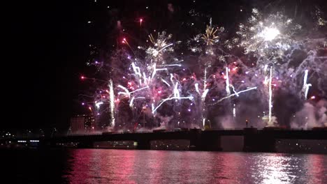 slow motion footage of fireworks show in aalborg, denmark