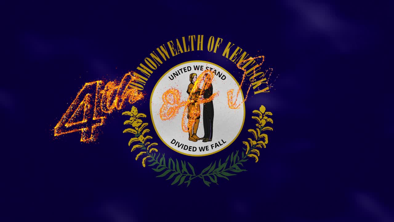 Kentucky flag background for 4th of july fire lettering, loop
