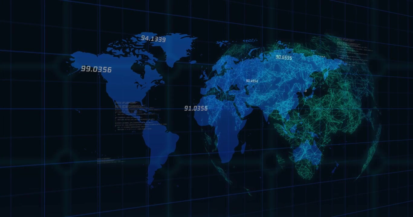 Animation of globe over data processing and grid