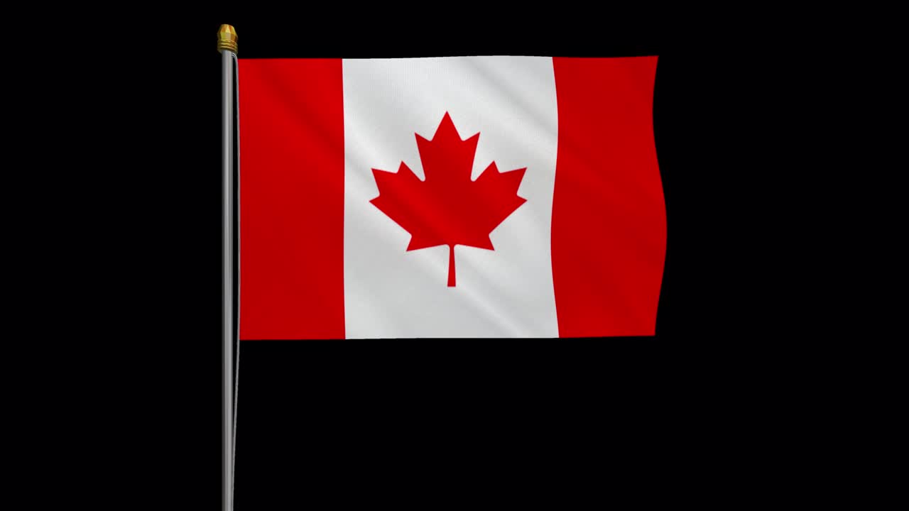 vídeo en bucle de la bandera de canadá revoloteando en el viento, vídeo en cámara lenta de 4k, con canal alfa