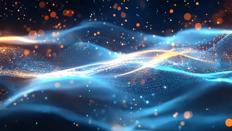 a blue and orange wave with a lot of sparkles. the blue is very bright and the orange is very bright