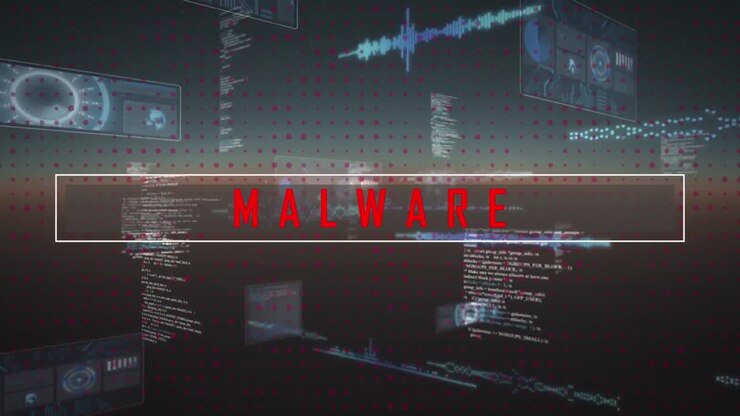 Animation of malware text over data processing