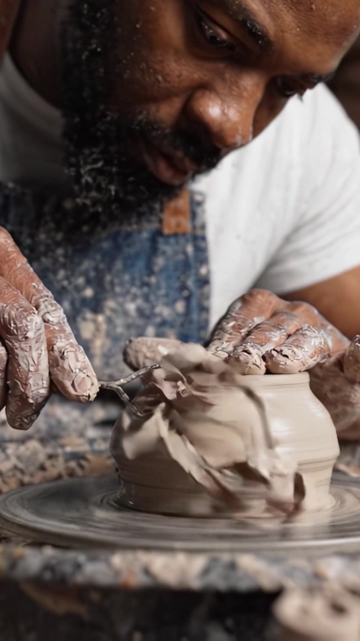 A Skilled Potter Shapes Red Clay into Art: Captivating Craftsmanship and Techniques on the Wheel, Creating Beautiful and Unique Pottery Pieces in This Artform